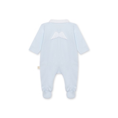 Macacão para bebé azul com asas de anjo nas costas