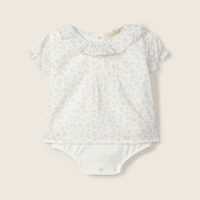 Body para bebé floral com mangas curtas e gola de folhos