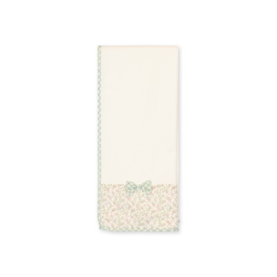 Toalha branca com borda floral e laço xadrez verde