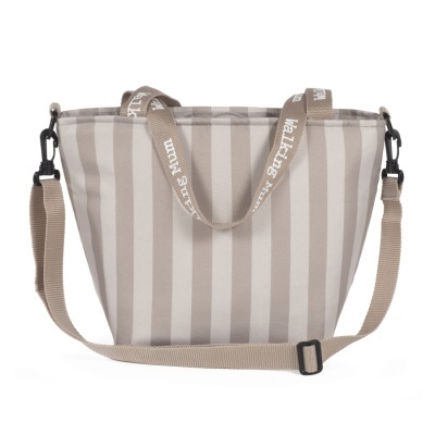 Bolsa tiracolo riscada bege e bege claro com alças bege e texto Walking