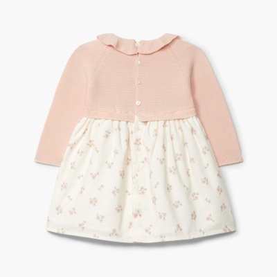 Vestido bebé rosa com saia branca flores pequenas