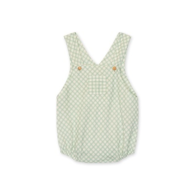 Macacão bebé xadrez verde e branco com botões e bolso