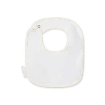 Babete branco com contorno creme e fecho de mola metálica e plástico.