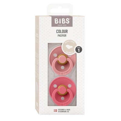 Embalagem de chupetas BIBS rosa com texto Colour Pacifier