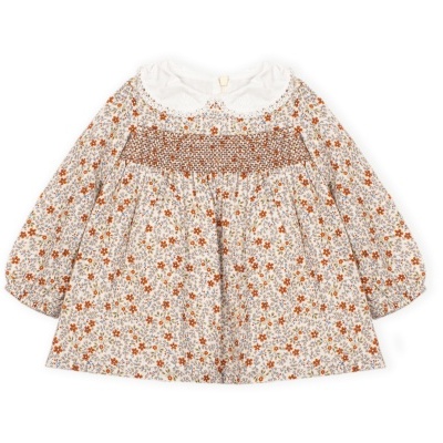 Vestido infantil floral com colarinho branco bordado