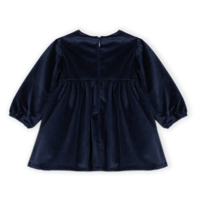Vestido azul escuro em veludo para criança com mangas longas e fecho de zíper