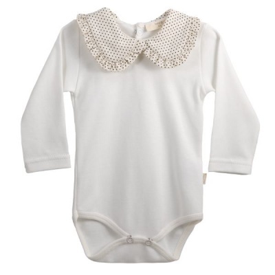 Body de bebé branco com gola de pontos castanhos