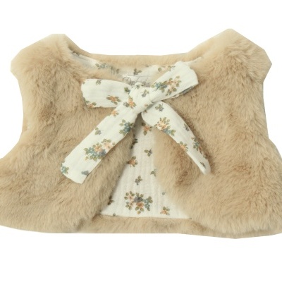 Colete infantil peludo bege com laço floral