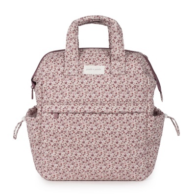 Mala de criança rosa com padrão floral e alças curtas