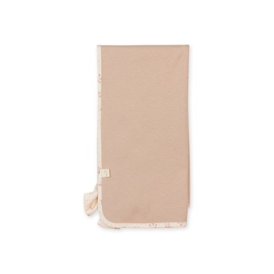 Manta bébe bege com borda creme e padrão floral cor-de-rosa