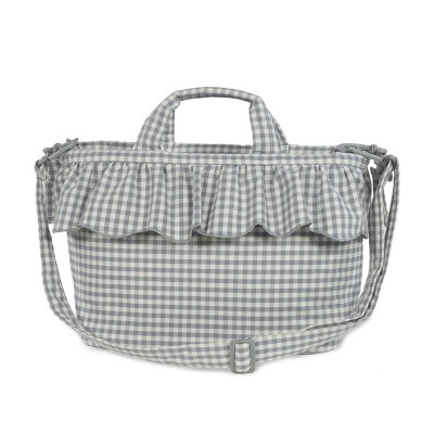 Mala xadrez cinza e branco com alça ajustável e rufos