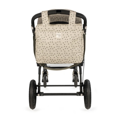 Carrinho de bebé com saco bege às estrelas pretas