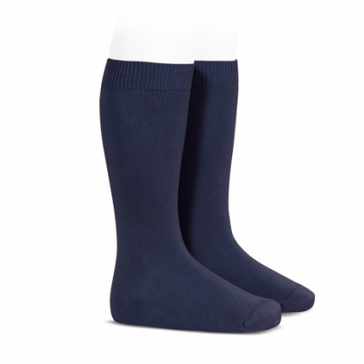Par de meias compridas azul escuro com punho elástico