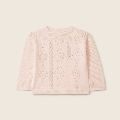 Camisola rosa claro de malha para bebé com padrão calado