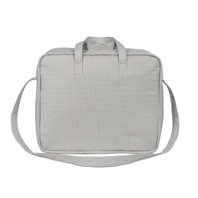 Mala tiracolo quadrada xadrez cinzento e branco