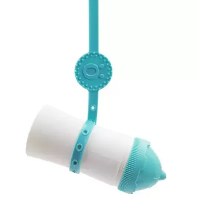 Porta-escova de dentes portátil branco e azul com tampa e correia ajustável