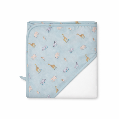 Manta de bebé com padrão de animais azul e branco