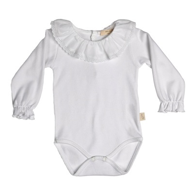 Body de bebé branco com golinha folhada rendada