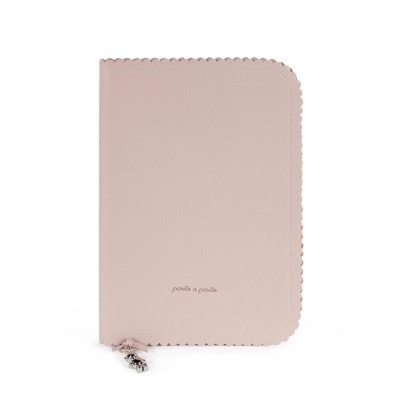 Capa cor-de-rosa claro para agenda ou livro em couro com texto e fecho de correr