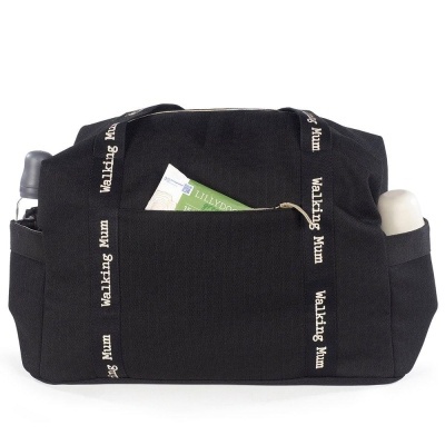 Necessaire preta com alça 'Walking Mum' e bolsos laterais