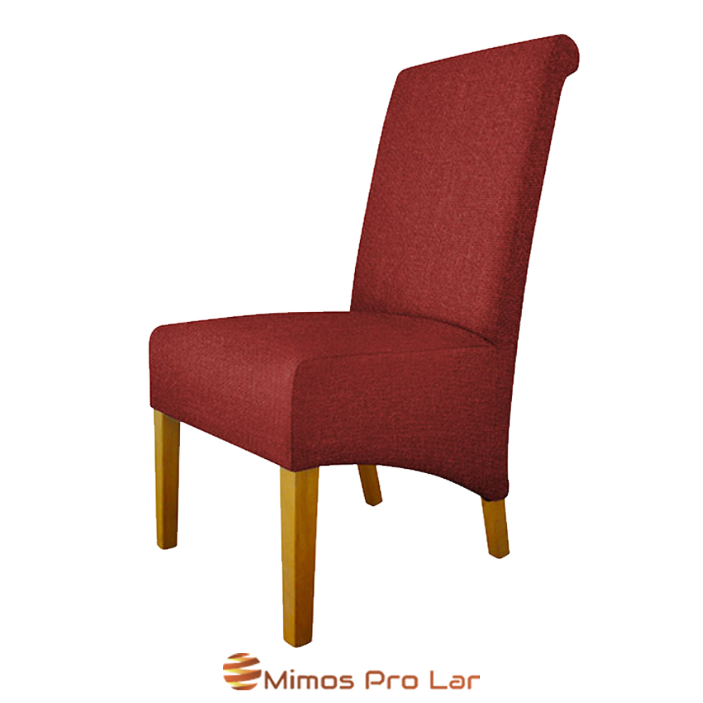 Cadeira estofada vermelha com pernas de madeira