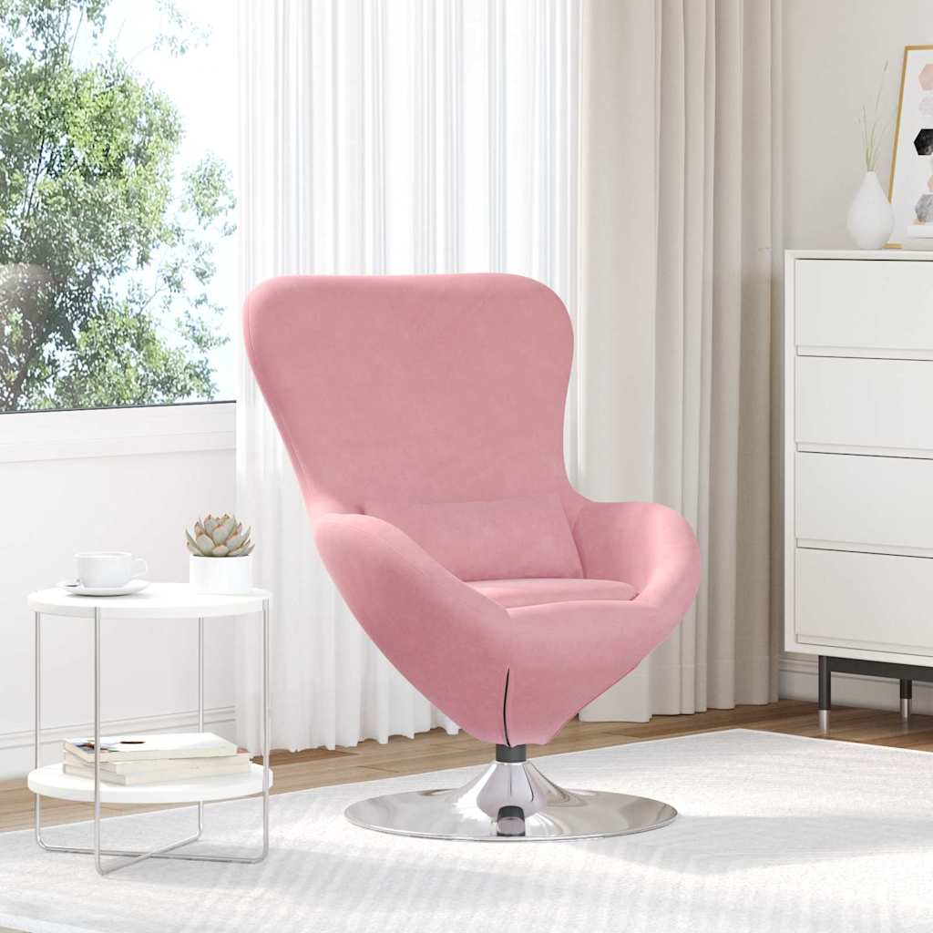 Cadeira rosa de escritório com base metálica redonda à frente de cortinas brancas numa sala iluminada