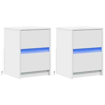 Par de mesas de cabeceira brancas com gavetas e detalhe azul