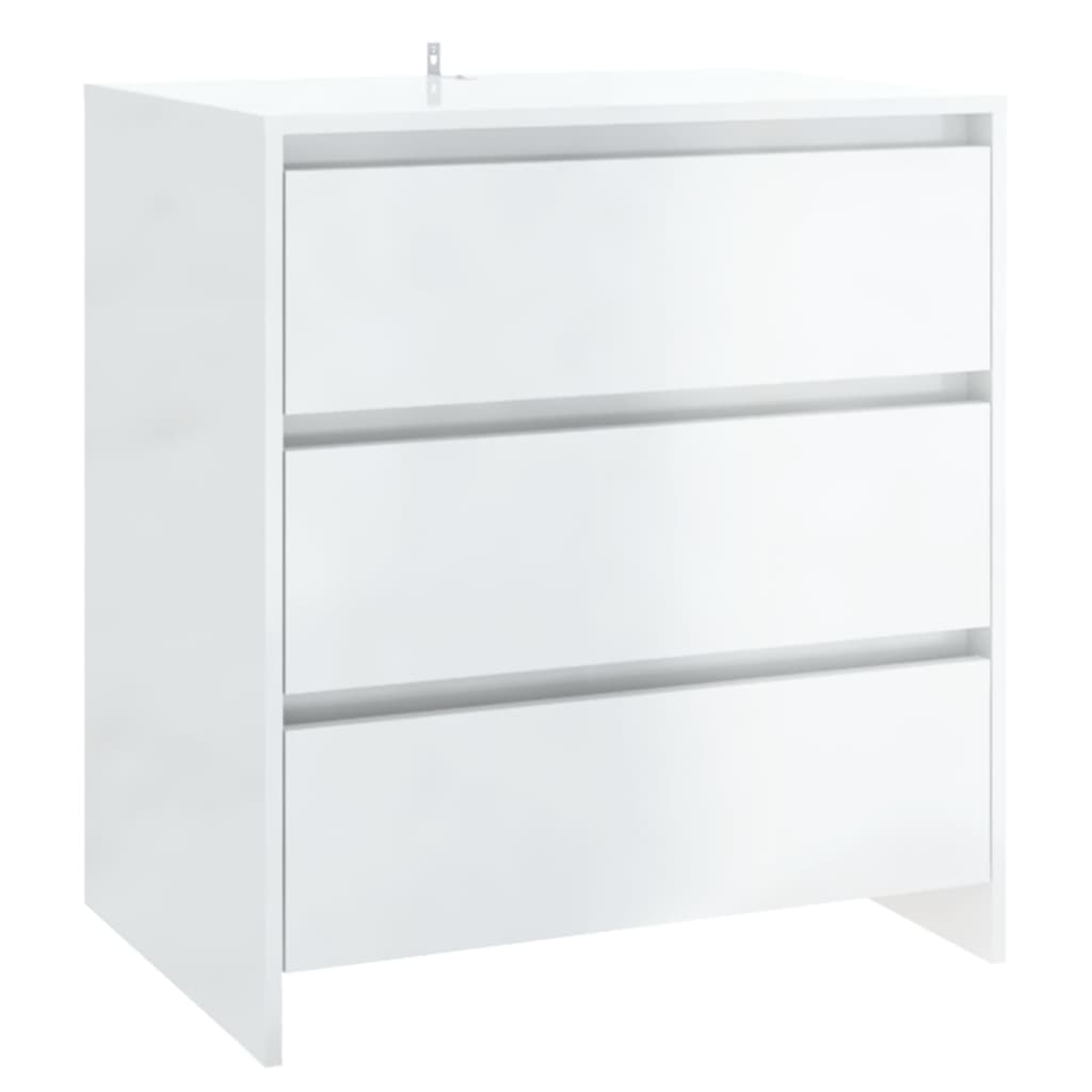 Cômoda branca de três gavetas com design minimalista