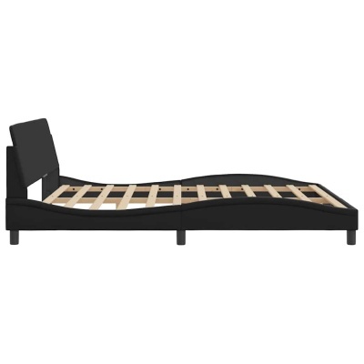 Cama articulada elétrica com estrutura de madeira clara e revestimento preto