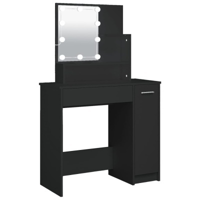 Móvel preto para maquilhagem com espelho iluminado