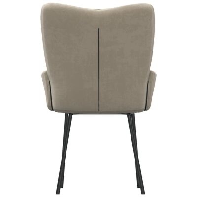 Cadeira estofada castanho-claro com pernas pretas vista de trás