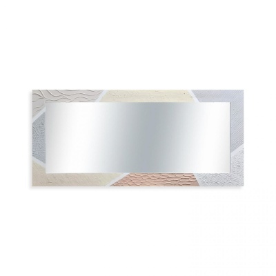 Espelho retangular com moldura decorativa em cores pastel e texturas geométricas