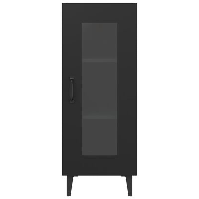 Armário alto preto com porta em vidro translúcido e puxador preto