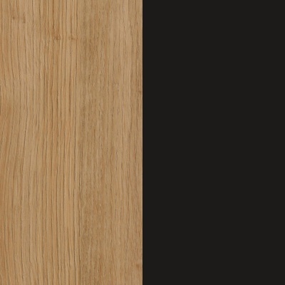 dois painéis verticais, um de madeira clara com textura visível e outro preto sólido