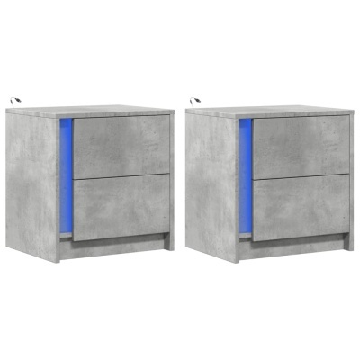 Par de mesas de cabeceira cinzentas com luz LED azul interior