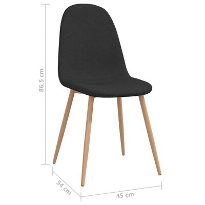 Cadeira preta com pernas de madeira e dimensões visíveis.