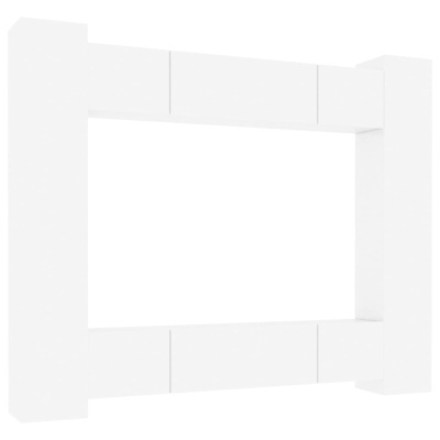 Móvel branco para televisão com colunas verticais e painéis horizontais