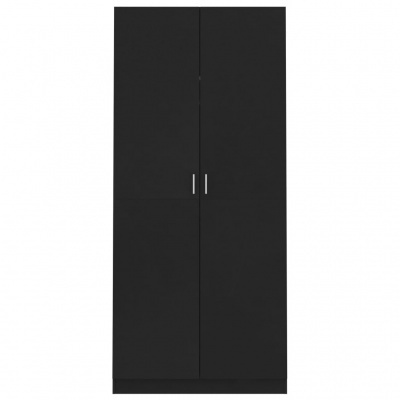 Armário preto de duas portas com puxadores metálicos