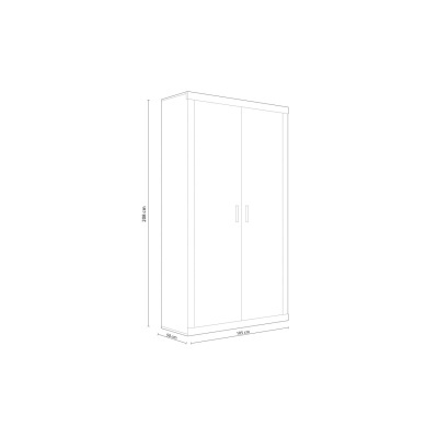 Guarda-roupa branco de duas portas com medidas técnicas em centímetros