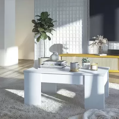 Mesa de centro branca com decoração em sala moderna clara