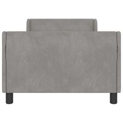 Sofá cinzento de tecido com pernas pretas