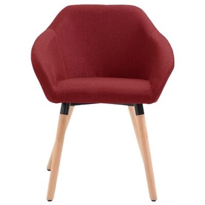 Cadeira estofada vermelha com pernas de madeira clara