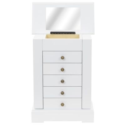 Móvel para bijuteria branco com gavetas e espelho no tampo