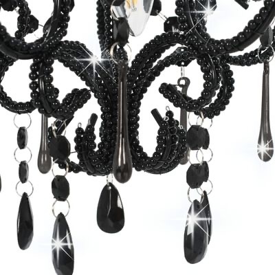 Candeeiro decorativo com cristais pretos e ornamentos em metal preto