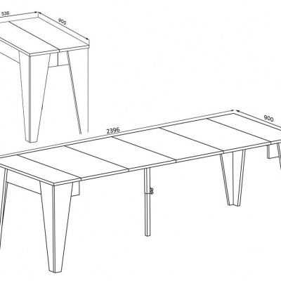 Desenho técnico de mesa extensível com dimensões
