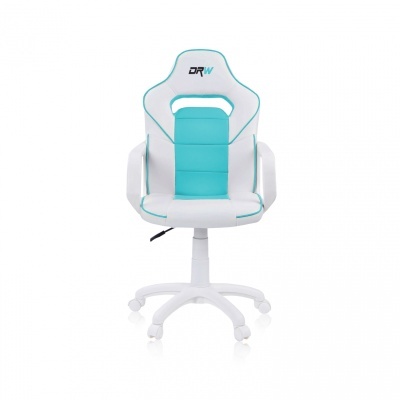 cadeira de escritório branca e azul turquesa com rodas