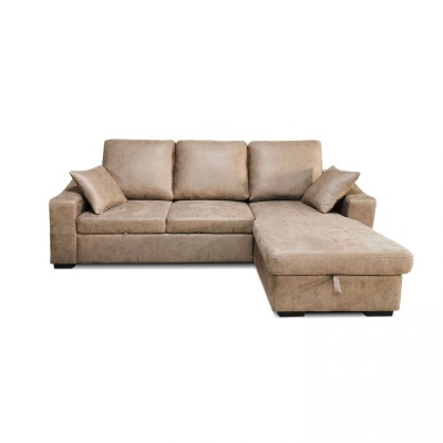 Sofá de canto bege com chaise longue