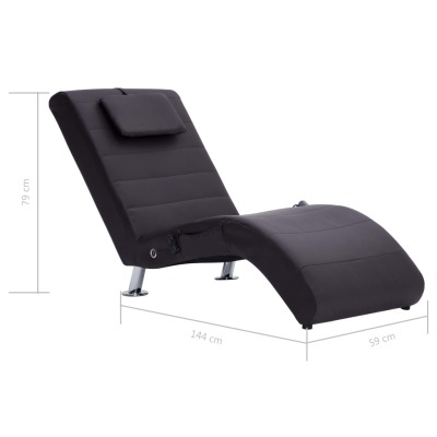 Chaise longue preta estofada com apoio de cabeça e estrutura metálica cromada