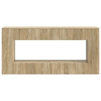 Aparador móvel em madeira clara com textura rústica e padrão de linhas verticais