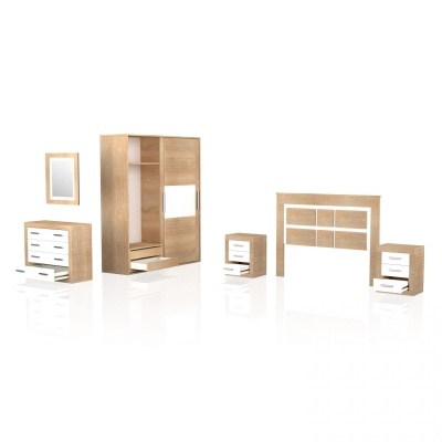 Conjunto de móveis para quarto em madeira clara e branco
